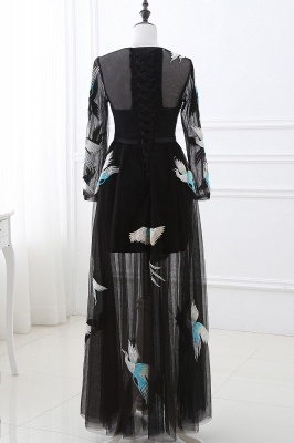 Black Round neck Sheath Long Sleeves Embroidery Prom Dress_3