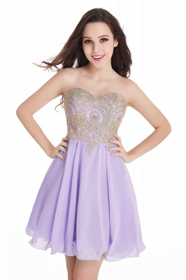 A-Line Strapless  Chiffon Short Prom Dresses with Beadings_4