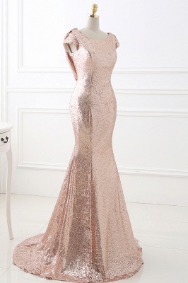 Rosy Golden Fit and Flare Sequined Sweep train Prom Dress_4