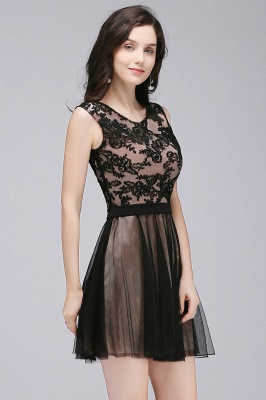 A-line Crew Short Sleeveless Tulle Lace Appliques Prom Dresses_6
