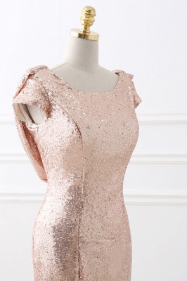 Rosy Golden Fit and Flare Sequined Sweep train Prom Dress_7