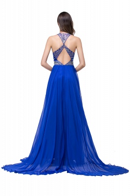 A-line Crew Floor-length Sleeveless Tulle Prom Dresses with Crystal Beads_2