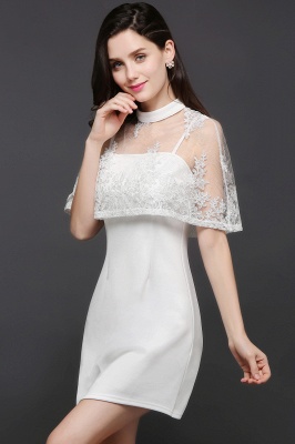 Column High-neck Knee-length White Prom Dress_5
