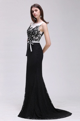 Lace Mermaid Scoop Neckline  Black and White Elegant Prom Dresses with Bowknot Sash_4