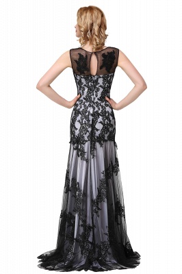 Applique Scoop Neck Mermaid Black lace  Evening Prom dresses_9