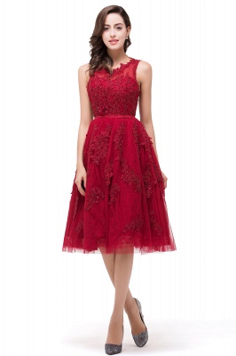 Lace A-Line Knee-Length Red  Tull Prom Dresses with sequins_4