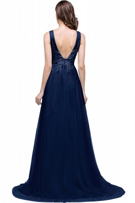 A-line Court Train Tulle Evening Dress with Appliques_6