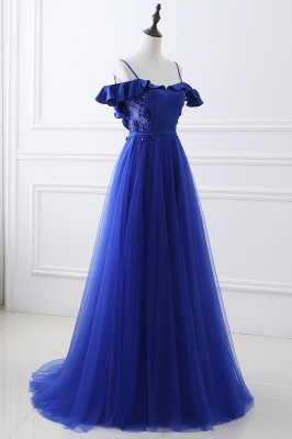 Blue Floor-length Off-the-shoulder Ball Gown Tulle Prom Dress_4