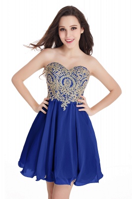 A-Line Strapless  Chiffon Short Prom Dresses with Beadings_5