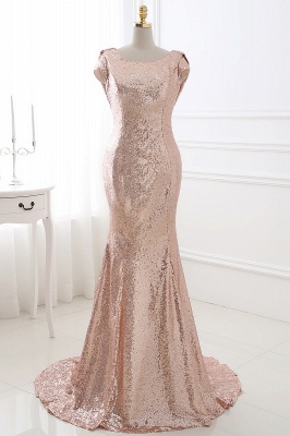 Rosy Golden Fit and Flare Sequined Sweep train Prom Dress_1
