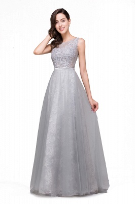 Illusion A-Line Sleeveless  Floor-Length Tulle Prom Dresses with Embroidered Flowers_4