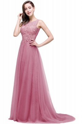 A-line Court Train Tulle Evening Dress with Appliques_3