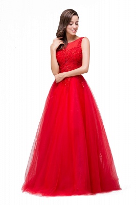 Appliques A-Line Sleeveless Floor-Length  Tulle Prom Dresses_5