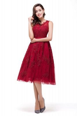 Lace A-Line Knee-Length Red  Tull Prom Dresses with sequins_6
