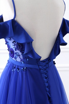 Blue Floor-length Off-the-shoulder Ball Gown Tulle Prom Dress_7