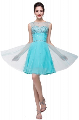 A-line Sleeveless Crew Short Tulle Prom Dresses with Crystal Beads_7