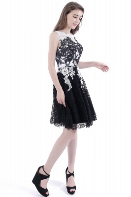 Lace Sheath Sleeveless Black Short prom Dresses_4