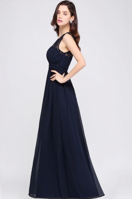 Blue Sheath Round neck Floor-length Navy  Prom Dress_14