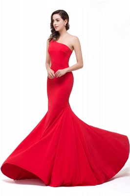 Red Mermaid One-Shoulder Floor Length Prom Dresses_8