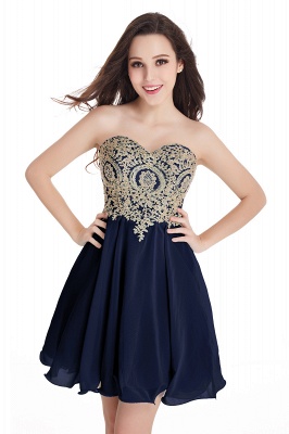 A-Line Strapless  Chiffon Short Prom Dresses with Beadings_6