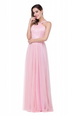 Sheath Floor-length Pink Tulle Bridesmaid Dresses with Ribbon Sash_5
