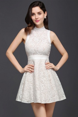 Cute High neck Knee-length Princess White Homecoming Dress_6