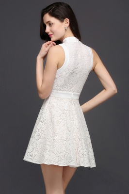 Cute High neck Knee-length Princess White Homecoming Dress_4