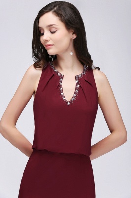A-line V-neck Floor-length Sleeveless Burgundy Prom Dresses with Crystal_6