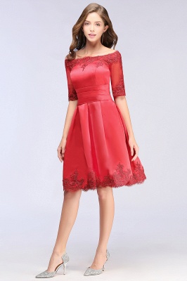 A-line Off-shoulder Half Sleeves Short Lace Appliques Prom Dresses_9