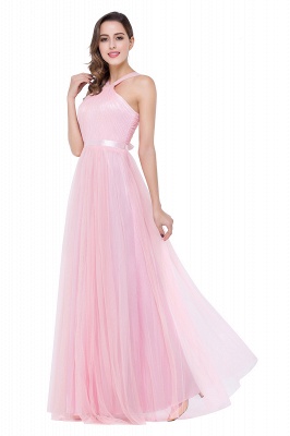 Sheath Floor-length Pink Tulle Bridesmaid Dresses with Ribbon Sash_6