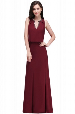 A-line V-neck Floor-length Sleeveless Burgundy Prom Dresses with Crystal_2