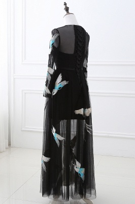 Black Round neck Sheath Long Sleeves Embroidery Prom Dress_4