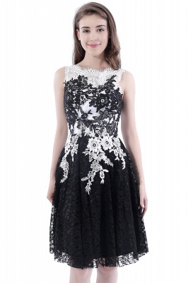 Lace Sheath Sleeveless Black Short prom Dresses_8
