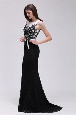 Lace Mermaid Scoop Neckline  Black and White Elegant Prom Dresses with Bowknot Sash_7