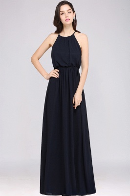 A-line Floor-length Chiffon Navy Blue Simple Prom Dress_11