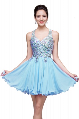 A-line Sweetheart Short Sleeveless Chiffon Prom Dresses with Crystal Beads_3