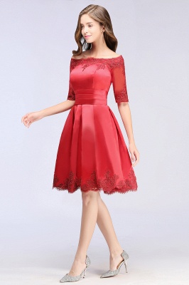 A-line Off-shoulder Half Sleeves Short Lace Appliques Prom Dresses_10