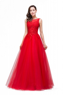 Appliques A-Line Sleeveless Floor-Length  Tulle Prom Dresses_4