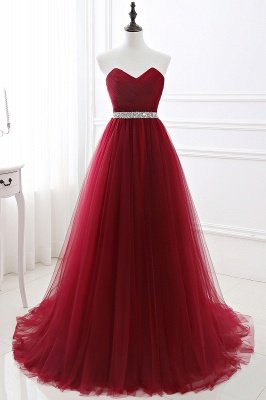 Burgundy Tulle A-line Sweetheart Prom Dress_9