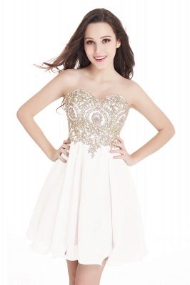A-Line Strapless  Chiffon Short Prom Dresses with Beadings_1