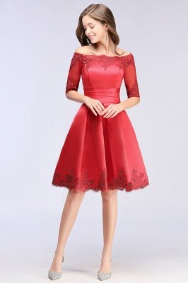 A-line Off-shoulder Half Sleeves Short Lace Appliques Prom Dresses_11