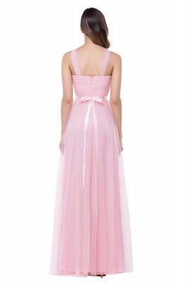 Sheath Floor-length Pink Tulle Bridesmaid Dresses with Ribbon Sash_3