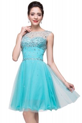 A-line Sleeveless Crew Short Tulle Prom Dresses with Crystal Beads_9