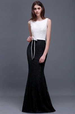Floor-Length Sheath Scoop White And Black Lace Prom Dresses_3
