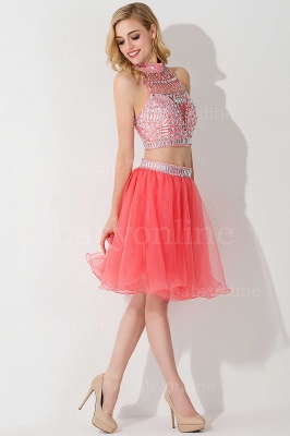 Two-piece Halter Sleeveless Short Tulle Prom Dresses with Crystal Beads_16