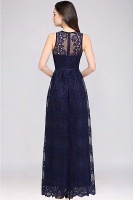 Sheath V-neck Floor-length Lace Navy Blue Prom Dress_11