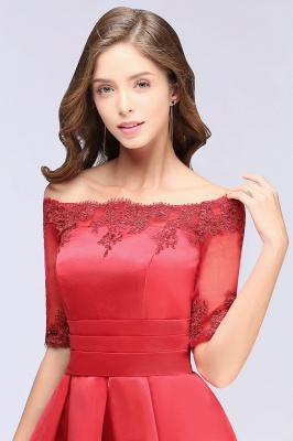A-line Off-shoulder Half Sleeves Short Lace Appliques Prom Dresses_8