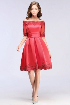 A-line Off-shoulder Half Sleeves Short Lace Appliques Prom Dresses_6