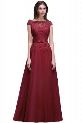 A-line Tulle Lace Appliques Floor-Length Prom Dress_3