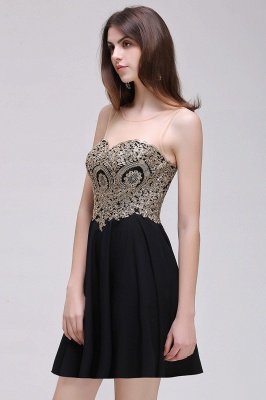 Black A-line Short Chiffon  Homecoming Dresses with Appliques_8